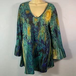 Azalea by firmiana 1XL neck tunic bell sleeve starry night art to wear painting